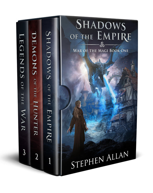 War of the Magi Books 1–3 paperbacks in a box set: Shadows of the Empire, Demons of the Hunter and Legends of the War