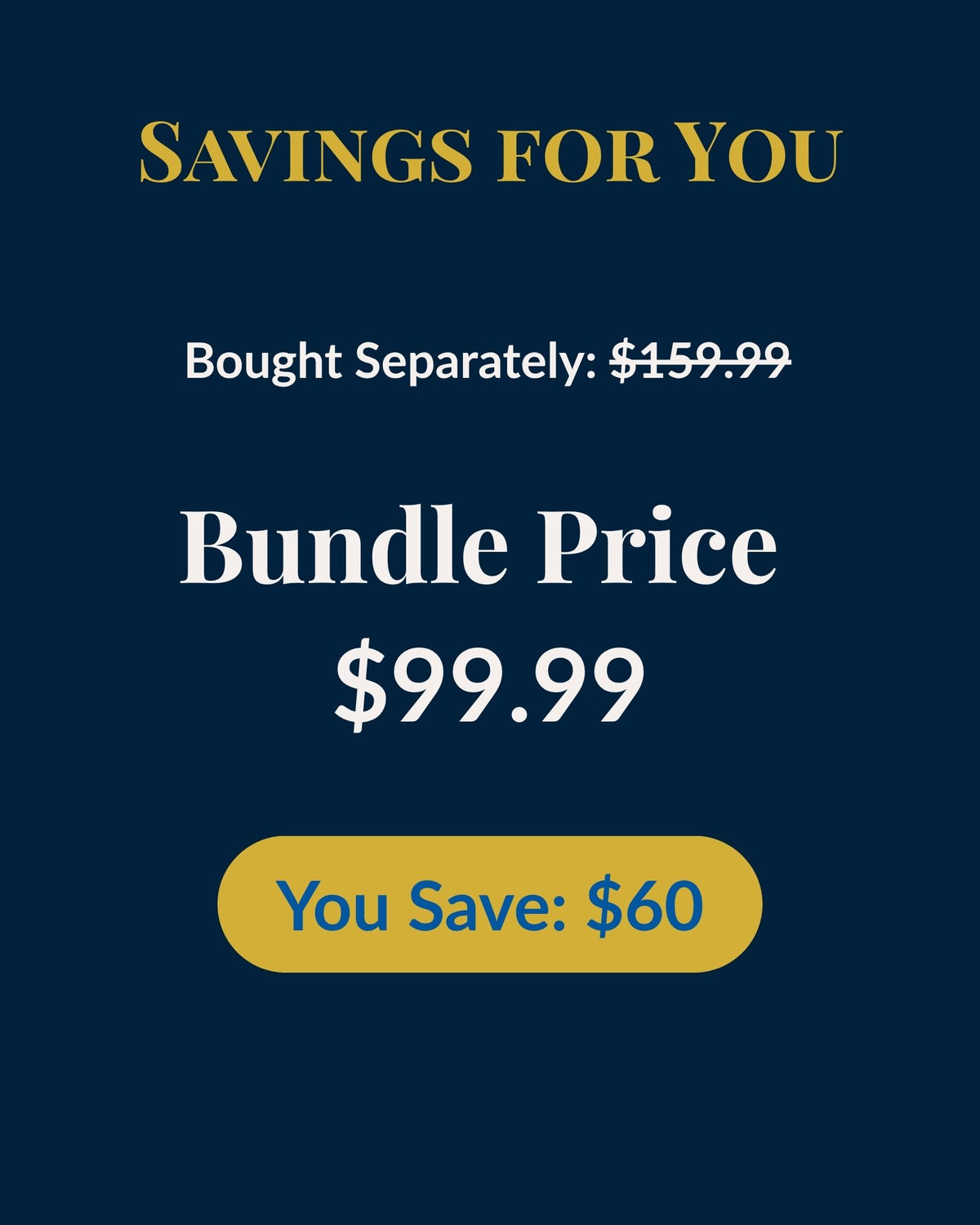 Bundle savings: $159.99 bought separately, bundle price $99.99, you save $60