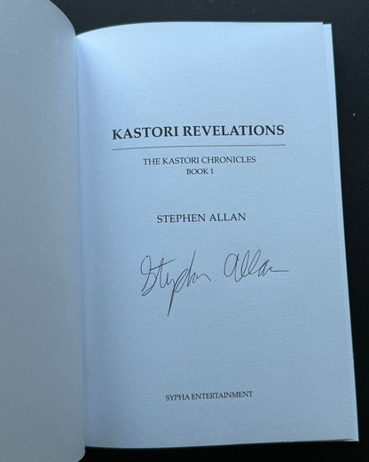 Title page of Kastori Revelations, signed by author Stephen Allan
