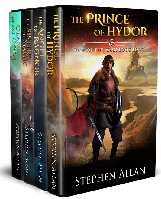 War of the Magi Books 4–7 paperbacks in a box set, with The Prince of Hydor facing out